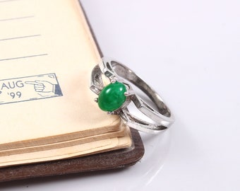 Emerald Ring+ May Birthstone Ring+ Sterling Silver Ring+ Stackable Ring+ Oval Cabochon Ring+ Handmade Ring+ Engagement Ring Jewelry.