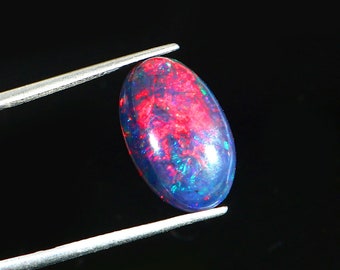 AAA+ Natural Black Opal Cabochon Gemstone+ Multi Fire Opal+ Handmade Oval Shape Opal+ October Birthstone Gemstone, Size 16x10x5 MM.