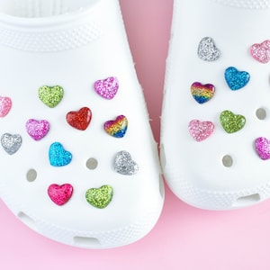Heart Shoe Charms, Glitter Hearts , Cute Shoe Pins, Clog Charms Personalised