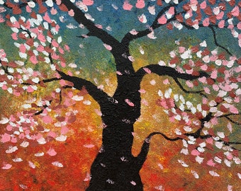 Acrylgemälde abstrakter Baum mit Blumen