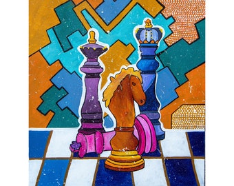 Pop Art Acrylic Picture with Chess