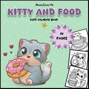 Coloring book &quot;Kitty and food&quot; 50 coloring pages with cats and food