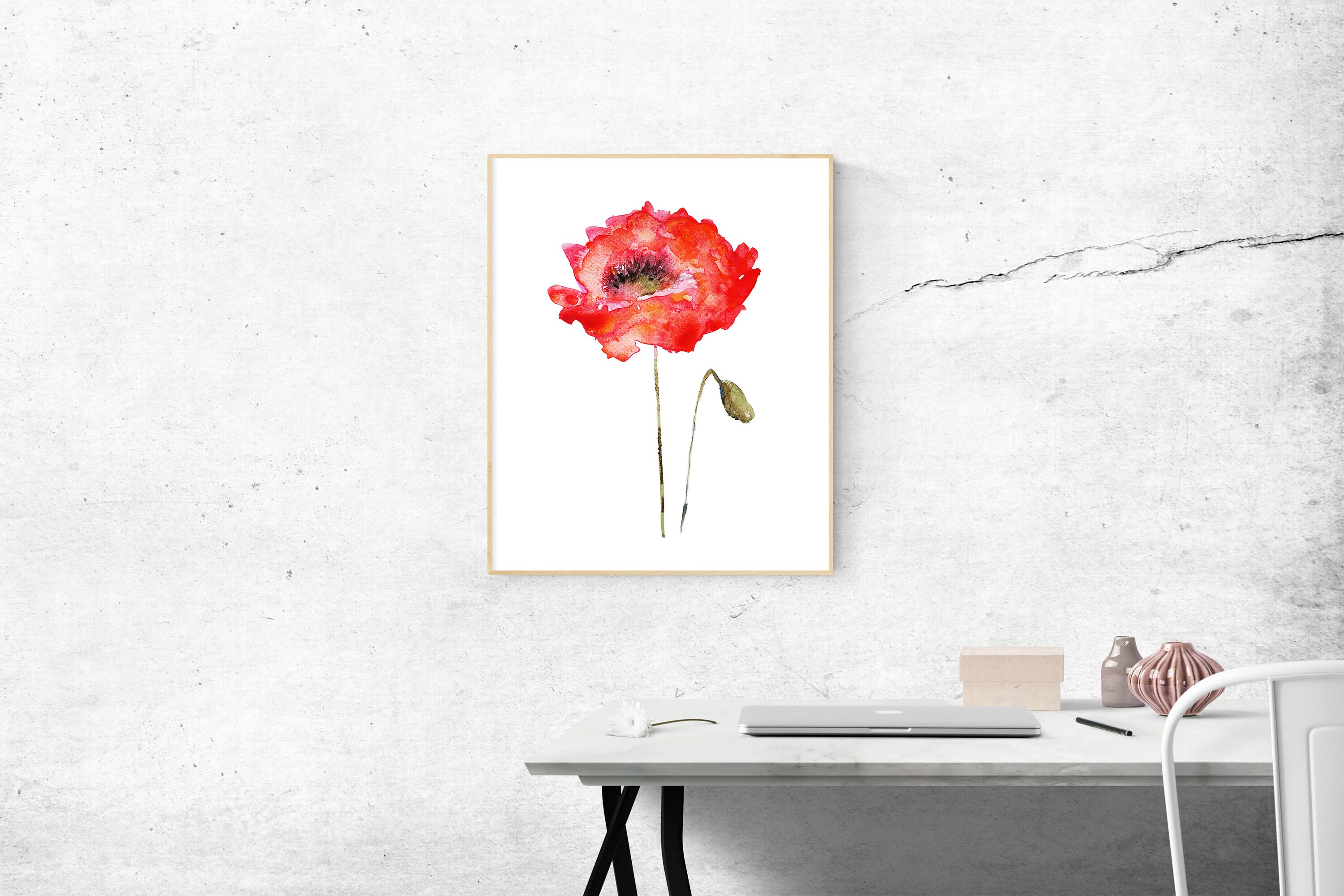 Poppy Painting Flowers Watercolor Painting Art Nature Wall | Etsy