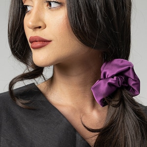 Large Luxurious Deep Purple Satin Scrunchie, Ponytale Hair Accessories, Wedding Guest Hair Decoration, Modern Hair Care Scrunchie Tie