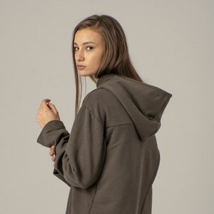 Long Oversized Hoodie, Big Roomy Warm Layered Sweatshirt for Winter, Cotton Pullover Hoodie, Loose Sweater with Hood, Warm Ladies Sweatshirt Green