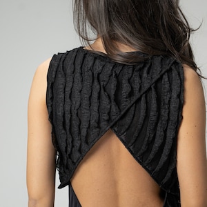 NIEUW Getextureerde 3D Black Lace Crop Top, Wrap Open Back Top, Festival Kleding voor de zomer, Ruffles Short Top, Cover Cropped Blouse, Rave Top