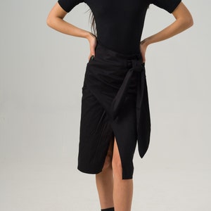 Midi Wrap Skirt, Black Goth Winter Skirt, Cotton Clothing for Ladies, Soft Midi Fitted Skirt, Split Cotton Skirt, Elegant Pencil Skirt image 1