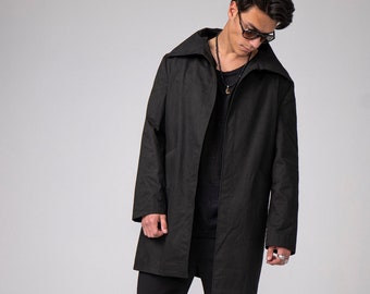 Oversized Cotton Trench Coat, Unisex Gathered Jacket With Ties, Luxury Spring Bottons Jacket, Men Urban Outwear, Cozy Long Sleeve Jacket