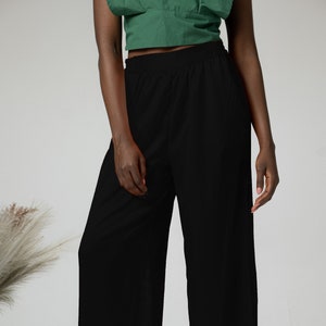 NEW COLLECTION Elegant Black Satin Pants, Ladies Summer Trousers, Formal Flared Gaucho Pants, Wide Leg Palazzo Pants, Stylish Evening Pants