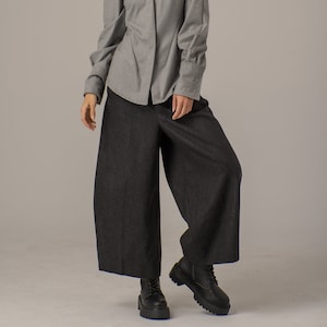 Pantalones de lana de pierna ancha, pantalones de globo holgados, pantalones de estilo japonés, pantalones culottes recortados, pantalones gauchos de invierno, pantalones de pierna de barril de gran tamaño imagen 5