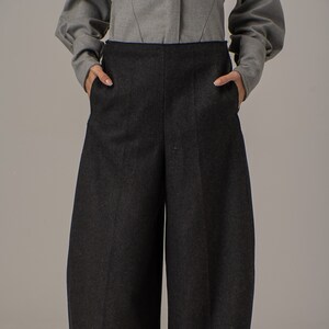 Pantalones de lana de pierna ancha, pantalones de globo holgados, pantalones de estilo japonés, pantalones culottes recortados, pantalones gauchos de invierno, pantalones de pierna de barril de gran tamaño imagen 3