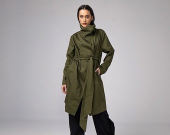 Trench in cotone stile giapponese, Giacca con maxi bottoni, Soprabito minimal con cintura, Spolverino, Cappotto blazer elegante, Giacca oversize