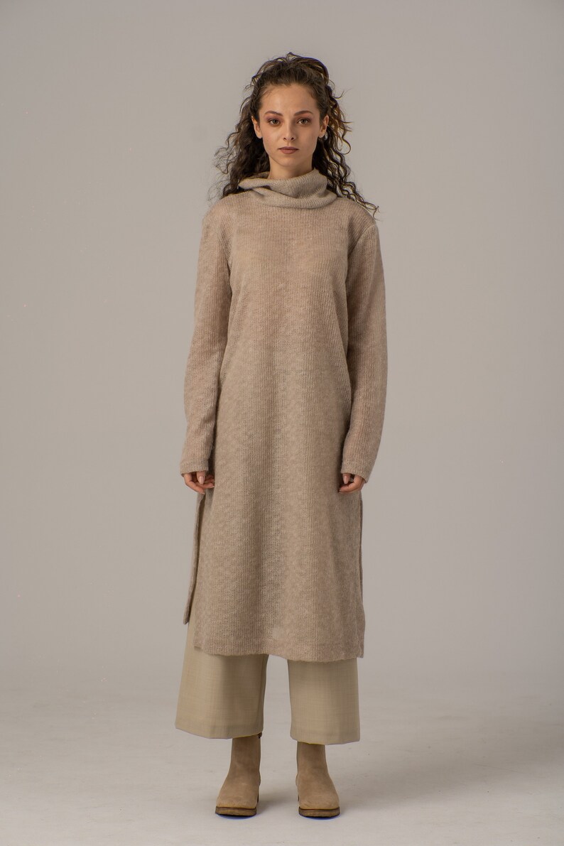 Maxi Sweater Dress, Turtleneck Dress, Comfortable Everyday Dress, Long Sweater Dress, Plus Size Dress, Wool Maxi Dress,Cable Knit Long Dress image 3