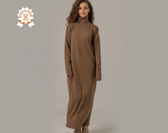 Wool Maxi Sweater Dress, Knitted Long Winter Dress, Oversized Turtleneck Dress, Wool Knit Sweater Dress, Warm Full Length Pullover Dress