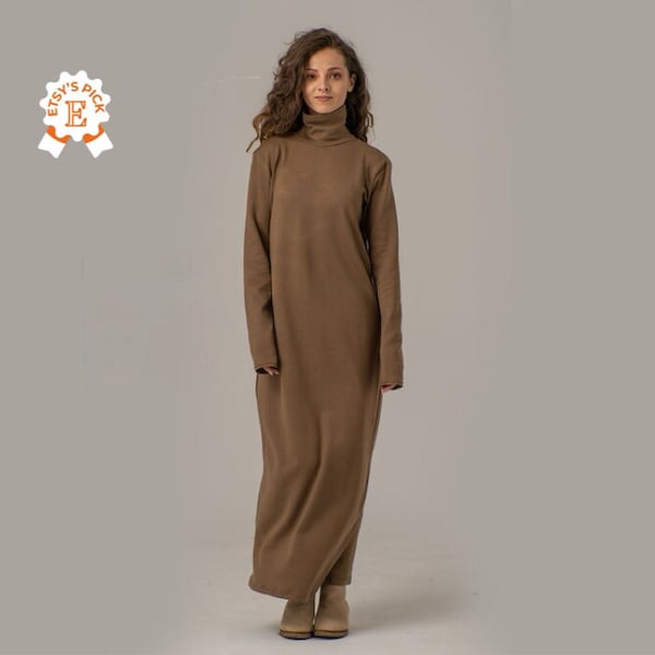 Maxi robe-pull en laine, longue robe d'hiver en tricot, robe à col roulé oversize, robe-pull en tricot de laine, robe chaude pleine longueur