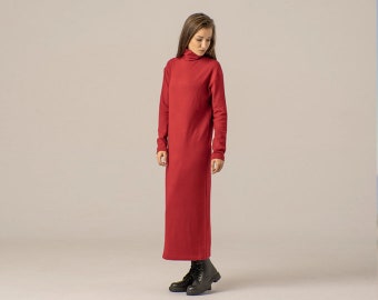Wool A-Line Dress, Turtleneck Long Dress, Red Maxi Dress, Loose Fitting Dress, Wool Dress Women, Valentine Dress, Festive Dress,Woolen Dress