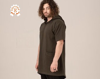 Men's Cotton Short Sleeve Hoodie, Plus Size