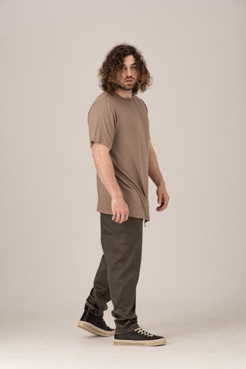 アシンメトリーTシャツ、メンズコットンシャツ、プラスサイズ服、ゆったりシャツ、半袖シャツ、メンズ服、サマーTシャツ、ストリートウェア 画像 6