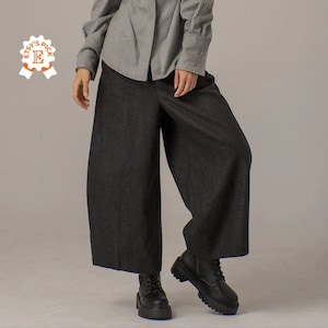 Pantalones de lana de pierna ancha, pantalones de globo holgados, pantalones de estilo japonés, pantalones culottes recortados, pantalones gauchos de invierno, pantalones de pierna de barril de gran tamaño imagen 1