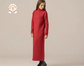 Robe trapèze en laine, Robe longue à col roulé, Robe longue rouge, Robe ample, Robe en laine pour femme, Robe pour la Saint-Valentin, Robe de fête, Robe en laine