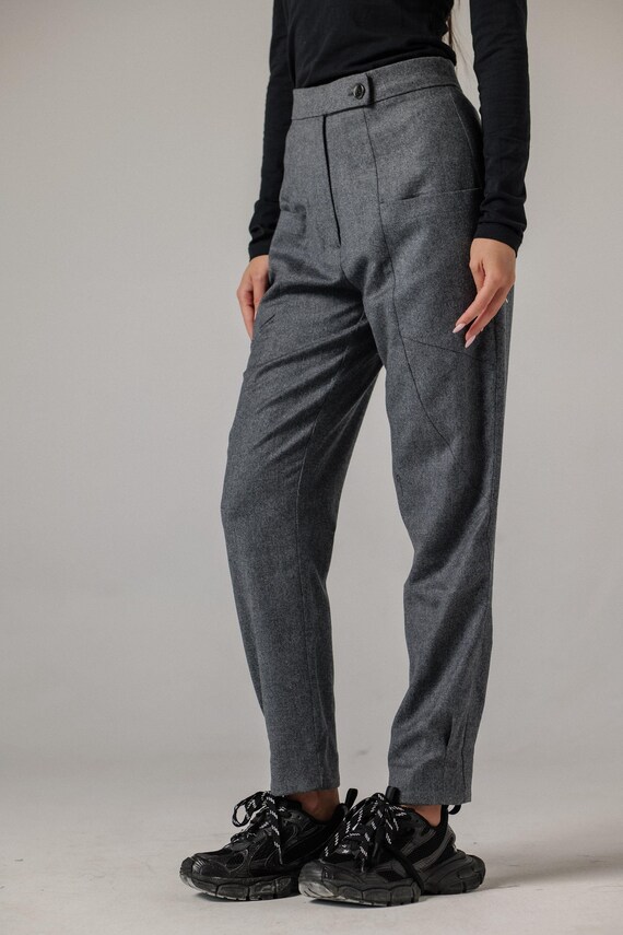 Wool Harem Pants, Drop Crotch Trousers, Minimalist High Waisted