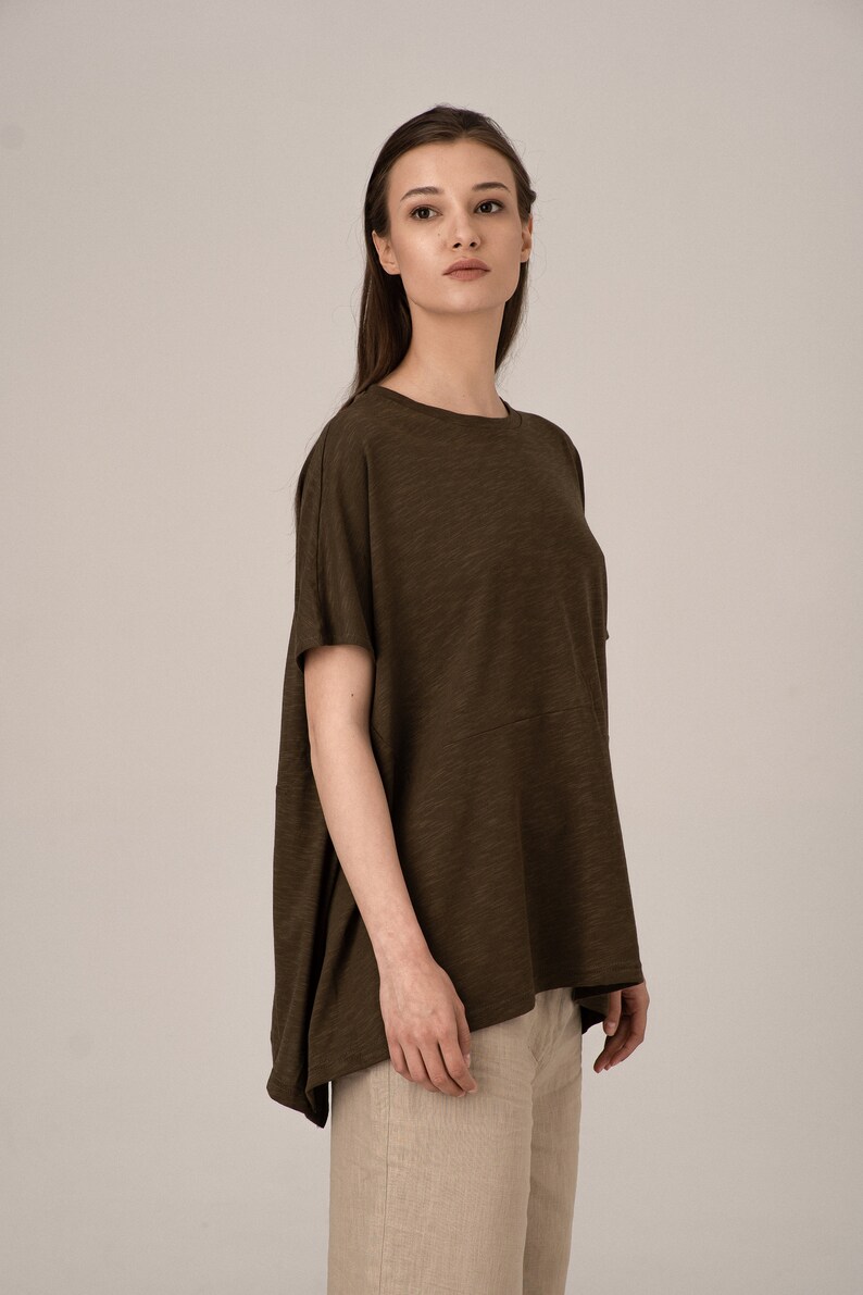 Asymmetrical Top, Casual Tee Blouse, A-Line Cotton Tunic, Plus Size Top, Flowy Tunic, Summer Poncho Women, Soft Tee Top, Cotton Blouse image 9