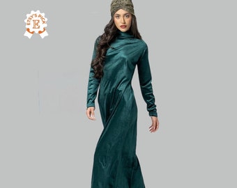 NEW IN STORE Silk-To-Touch Velvet Dress, High Neck Flattering Ladies Dress in Emerald Green, Wedding Guest Outfit, Evening Occasion Dress