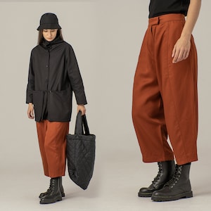 Burnt Orange Minimalist Trousers, Oversized Gaucho Pants, Elegant Loose Trousers for Ladies, Rust Flat Front Pants, Baggy Summer Culottes