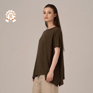 Asymmetrical Top, Casual Tee Blouse, A-Line Cotton Tunic, Plus Size Top, Flowy Tunic, Summer Poncho Women, Soft Tee Top, Cotton Blouse image 1