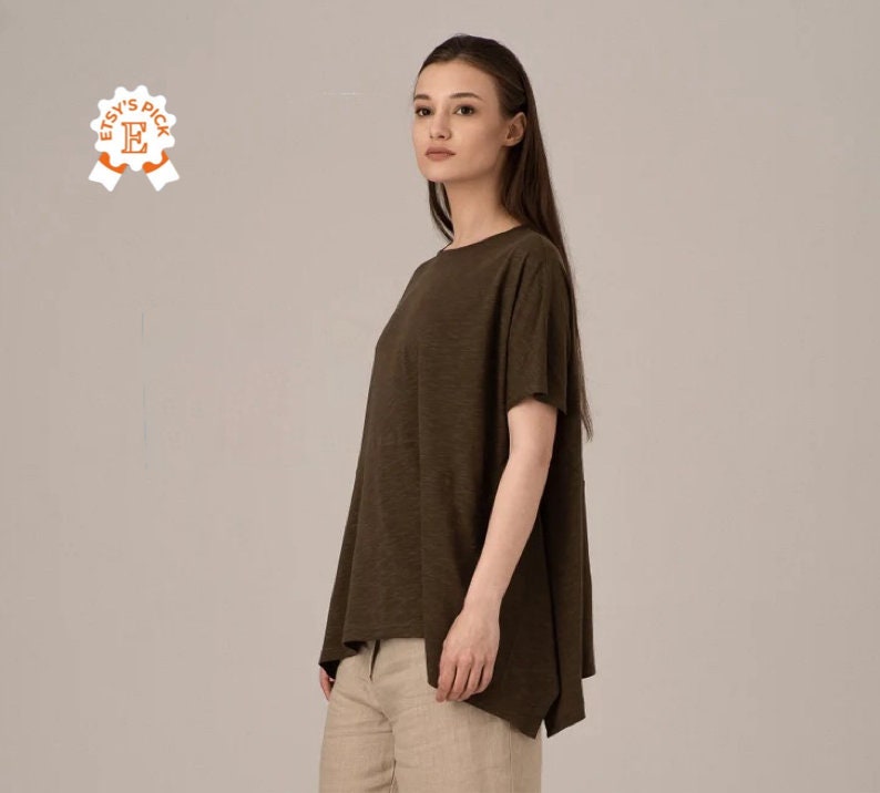 Asymmetrical Top, Casual Tee Blouse, A-Line Cotton Tunic, Plus Size Top, Flowy Tunic, Summer Poncho Women, Soft Tee Top, Cotton Blouse image 1