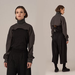 Turtleneck Shrug Bolero, Cyberpunk Sweater Shrug, Long Sleeve Pullover Bolero, Cropped Gothic Shrug, Cyber Arm Sweater,Mock Neck Sweater Top