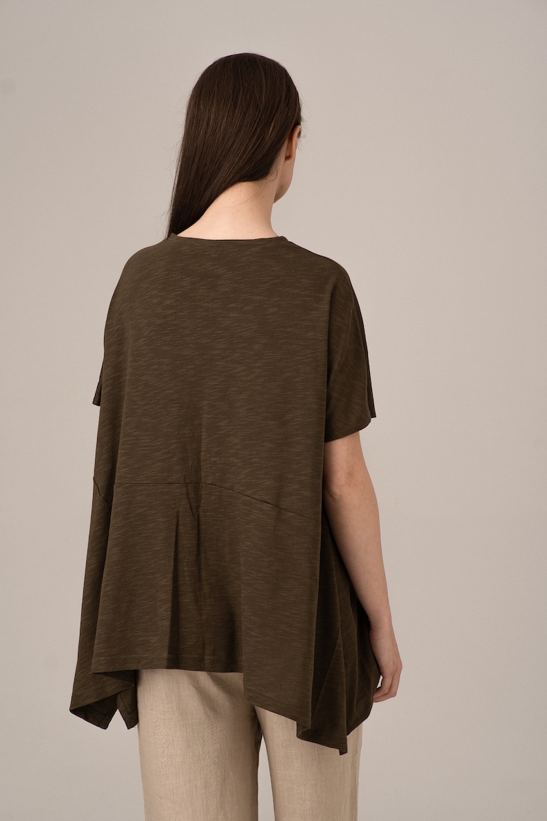 Asymmetrical Top, Casual Tee Blouse, A-Line Cotton Tunic, Plus Size Top, Flowy Tunic, Summer Poncho Women, Soft Tee Top, Cotton Blouse image 8