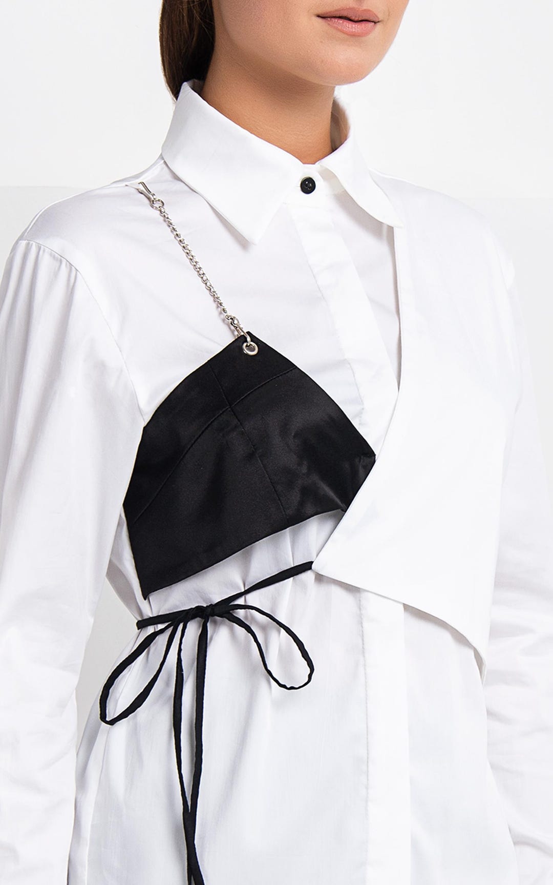 Black White Striped Asymmetric Blouse 17290