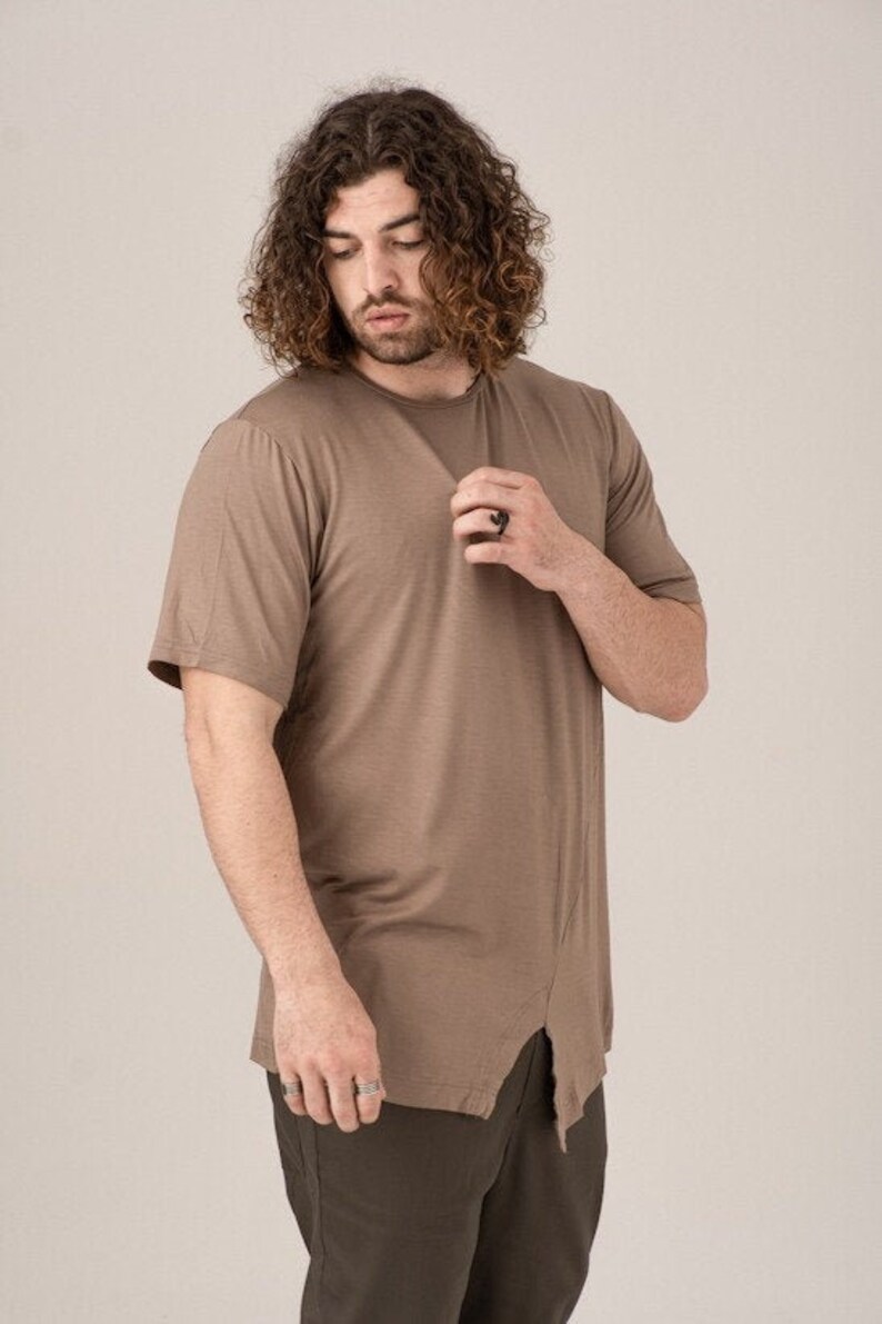 アシンメトリーTシャツ、メンズコットンシャツ、プラスサイズ服、ゆったりシャツ、半袖シャツ、メンズ服、サマーTシャツ、ストリートウェア 画像 3