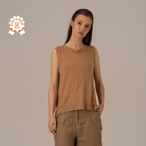 Linen Cotton Casual Top, Summer Asymmetric Tunic, Natural Linen Tunic Top, Loose Tunic Women, Flowy Blouse,Slits Tunic Top,Mother&#39;s Day Gift