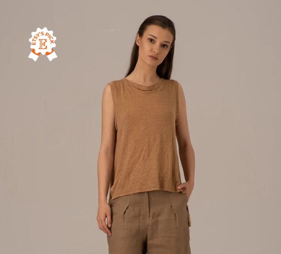 Linen Cotton Casual Top, Summer Asymmetric Tunic, Natural Linen Tunic Top, Loose Tunic Women, Flowy Blouse,Slits Tunic Top,Mother's Day Gift