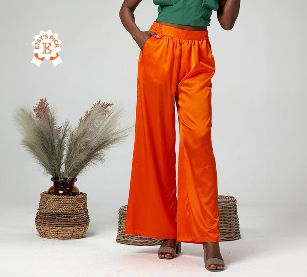 パンツ A FERRETTI Orange Cotton Palazzo Pant NEW IN STORE Orange Satin Wide Leg Summer Pants, Soft Touch