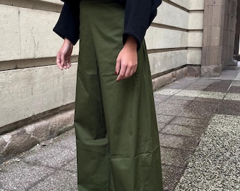 Minimalist Wide Leg Cotton Pants, Black Japanese Style Culotte Pants