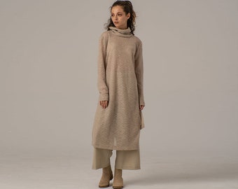 Maxi Sweater Dress, Turtleneck Dress, Comfortable Everyday Dress, Long Sweater Dress, Plus Size Dress, Wool Maxi Dress,Cable Knit Long Dress