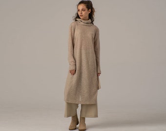 Robe Maxi Pull, Robe Col Roulé, Robe De Tous les Jours Confortable, Robe Pull Longue, Robe Taille Plus, Robe Maxi En Laine, Robe Longue En Tricot Câble