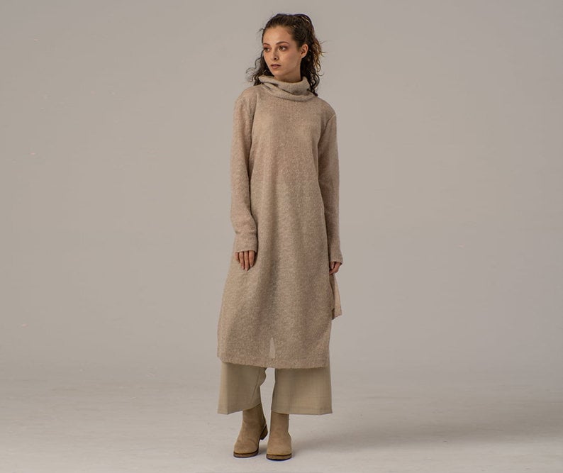 Maxi Sweater Dress, Turtleneck Dress, Comfortable Everyday Dress, Long Sweater Dress, Plus Size Dress, Wool Maxi Dress,Cable Knit Long Dress image 1