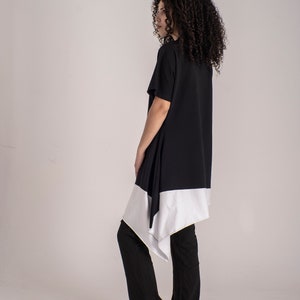 Black & White Asymmetric Tunic Top, One Sleeve Top, Trapeze Silhouette Tunic, Loose Fitting Top, Avantgarde Clothing,Maxi Tunic Dress Summer image 6