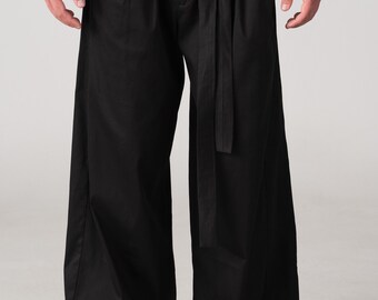 Men Japanese Loose Cotton Pants, Everyday Casual Baggy Trousers