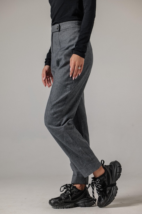 Wool Harem Pants, Drop Crotch Trousers, Minimalist High Waisted
