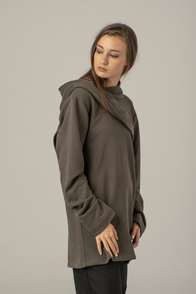 Long Oversized Hoodie, Big Roomy Warm Layered Sweatshirt for Winter, Cotton Pullover Hoodie, Loose Sweater with Hood, Warm Ladies Sweatshirt image 3