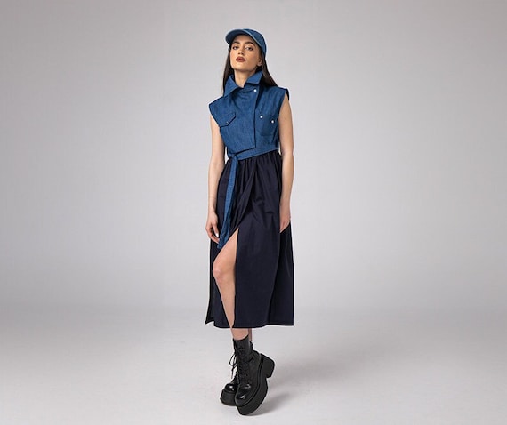 denim dress with black boots Never A Wallflower main image 1