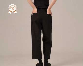 Minimalist Loose Leg Trousers, Baggy Cropped Balloon Pants, Black Japanese Style Gaucho Pants, Relaxed Fit Summer Pants with Pleats