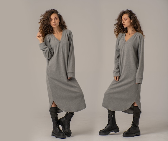 Custom Minimalist Sweatshirt Dress Winter Long Comfortable Dress Loose Jersey Dress Maxi Sweater Dress Elegant Winter Tunic Dress Etsy