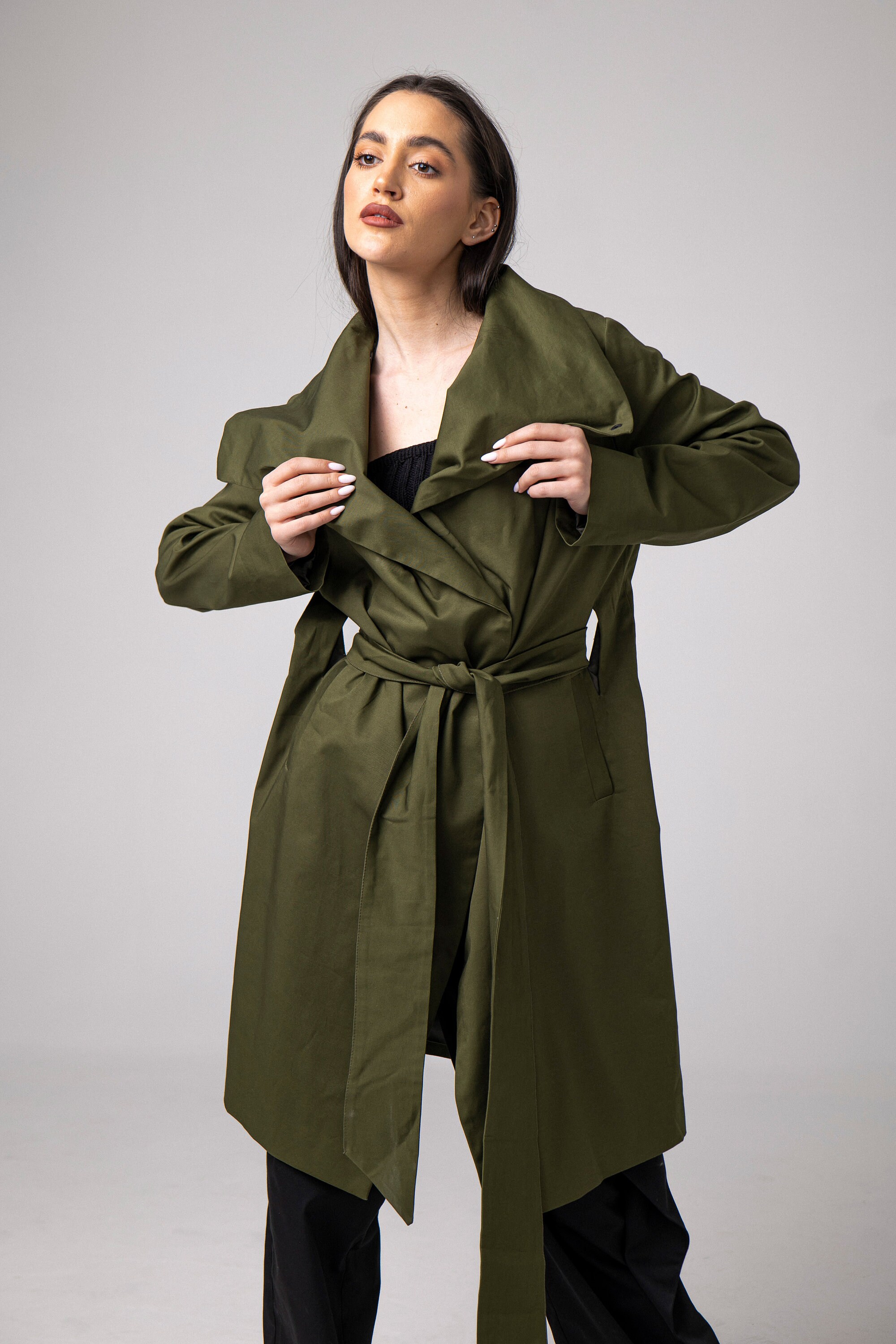 Japanese Style Cotton Trench Coat, Maxi Buttons Jacket