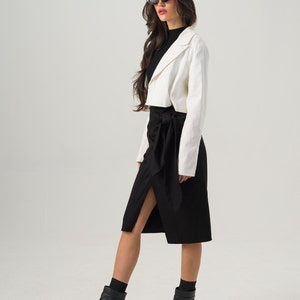 Midi Wrap Skirt, Black Goth Winter Skirt, Cotton Clothing for Ladies, Soft Midi Fitted Skirt, Split Cotton Skirt, Elegant Pencil Skirt image 2
